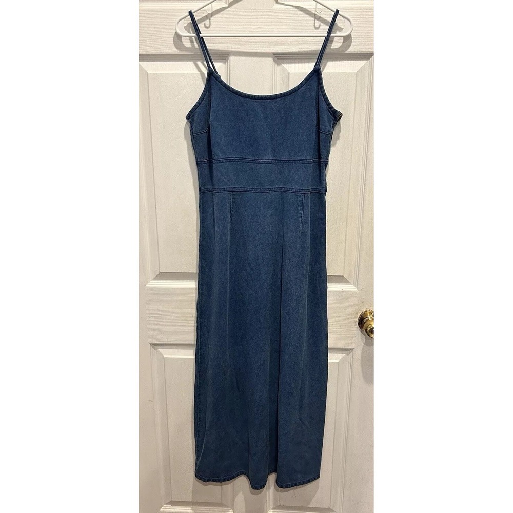 VTG Isabella Bird Blue Lyocell Ribbed Maxi Dress 10 Spaghetti‎ Strap Side Zip